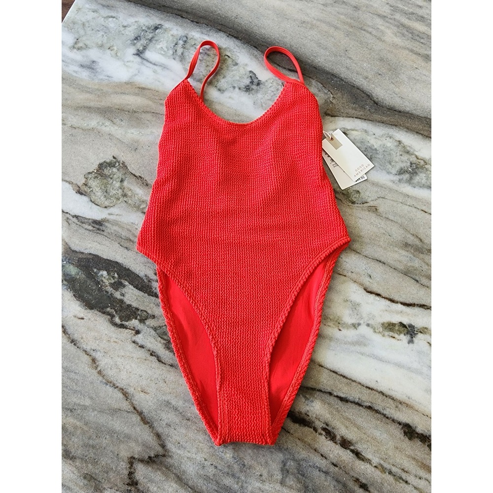 NWT Good American Always Fits One Piece Swimsuit Bright Poppy Red XXS/XS